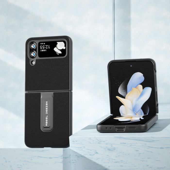 ABEEL - ABEEL Samsung Galaxy Z Flip4 5G Skal i Äkta Läder - Svart