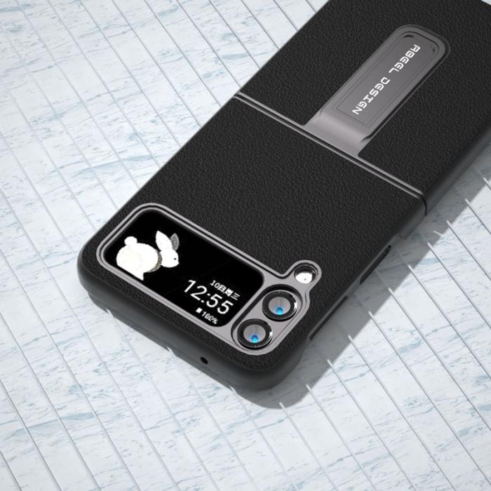 ABEEL - ABEEL Samsung Galaxy Z Flip4 5G Skal i Äkta Läder - Svart