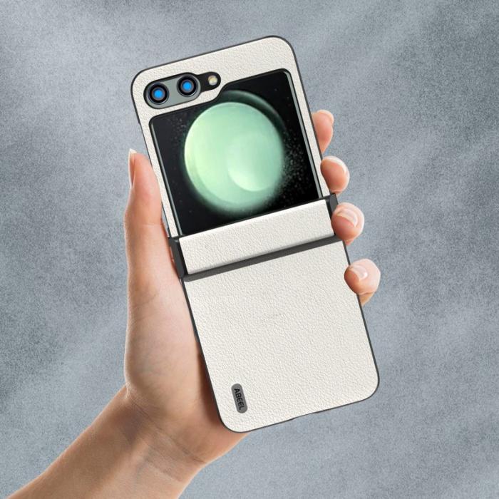 ABEEL - ABEEL Samsung Galaxy Z Flip5 Fodral Äkta Läder Grå