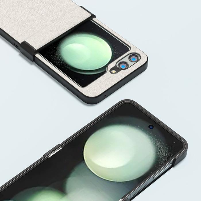 ABEEL - ABEEL Samsung Galaxy Z Flip5 Fodral Äkta Läder Grå