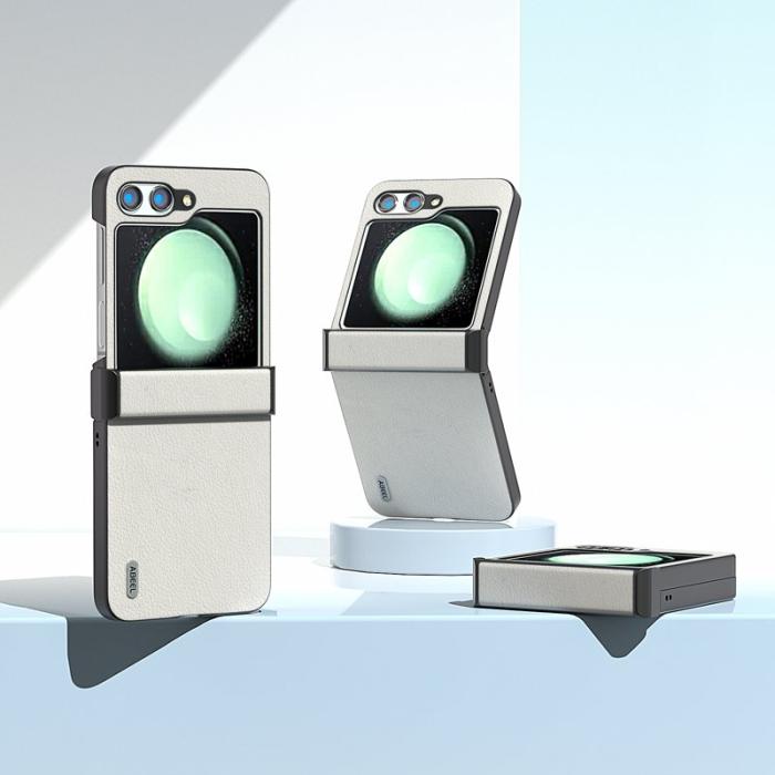 ABEEL - ABEEL Samsung Galaxy Z Flip5 Fodral Äkta Läder Grå