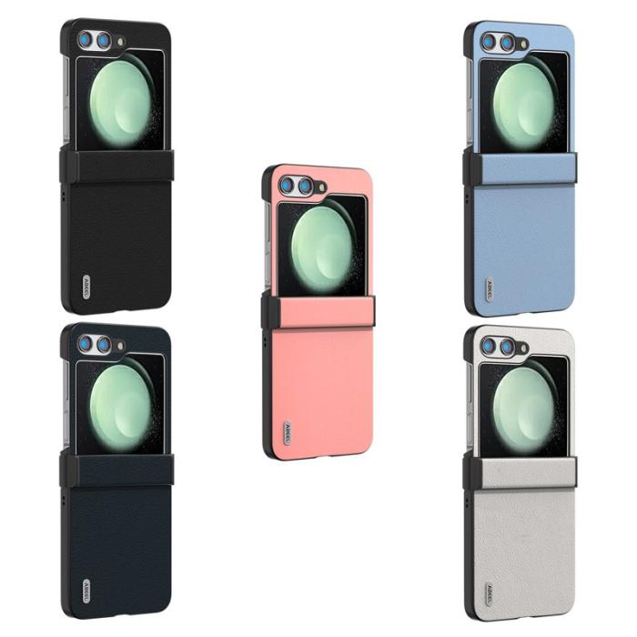 ABEEL - ABEEL Samsung Galaxy Z Flip5 Fodral Äkta Läder Grå