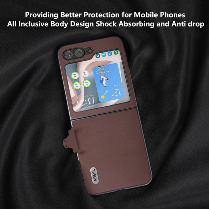 ABEEL - ABEEL Samsung Galaxy Z Flip5 Fodral Äkta Läder + PC - Kaffe