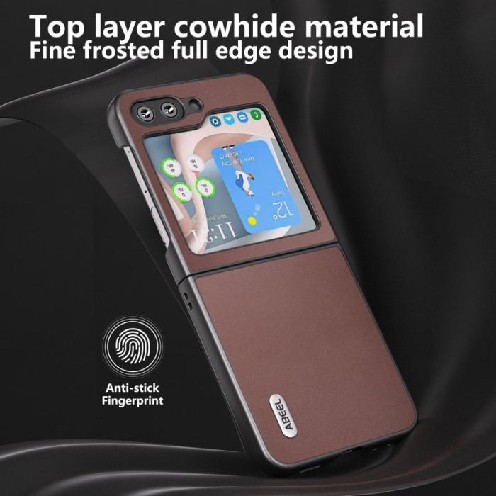 ABEEL - ABEEL Samsung Galaxy Z Flip5 Fodral Äkta Läder + PC - Kaffe