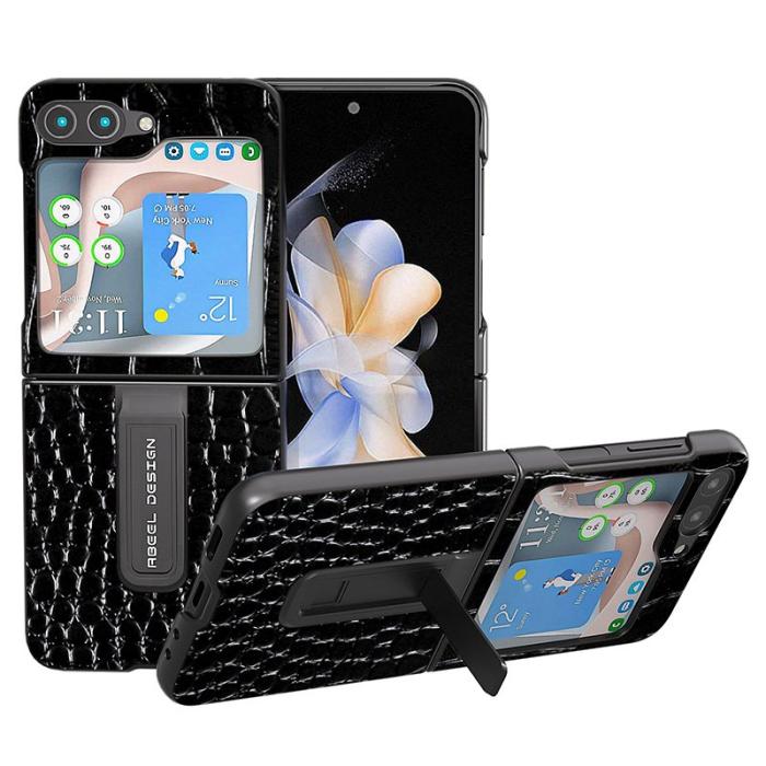 ABEEL - ABEEL Samsung Galaxy Z Flip5 Fodral Crocodile Läder Svart