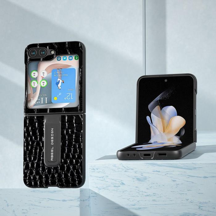 ABEEL - ABEEL Samsung Galaxy Z Flip5 Fodral Crocodile Läder Svart