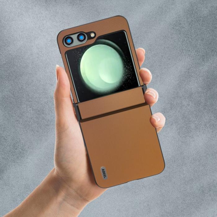 ABEEL - ABEEL Samsung Galaxy Z Flip5 Fodral Hinge Design Läder - Brun