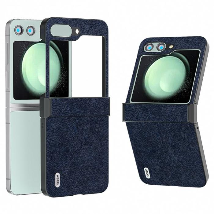 ABEEL - ABEEL Samsung Galaxy Z Flip5 Fodral Hinge Design Retro Läder Blå