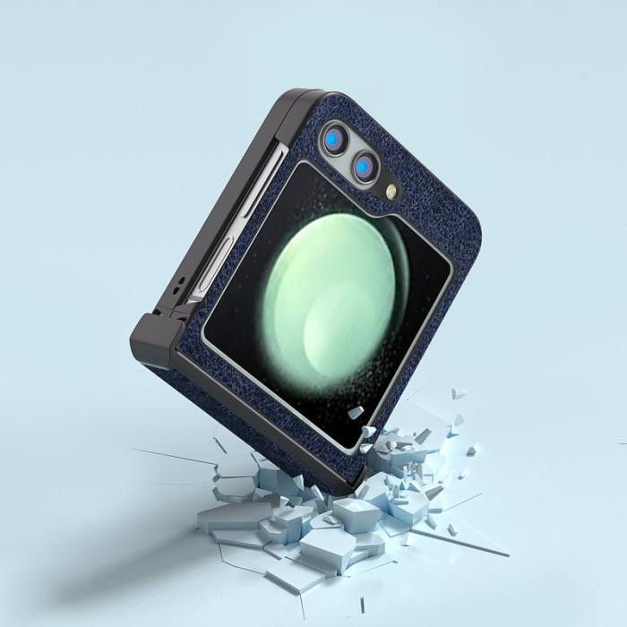 ABEEL - ABEEL Samsung Galaxy Z Flip5 Fodral Hinge Design Retro Läder Blå