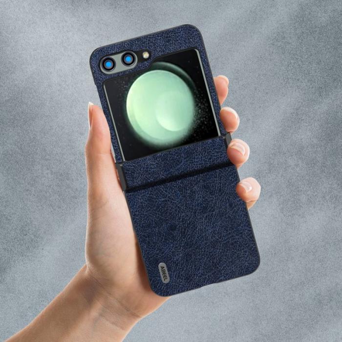 ABEEL - ABEEL Samsung Galaxy Z Flip5 Fodral Hinge Design Retro Läder Blå
