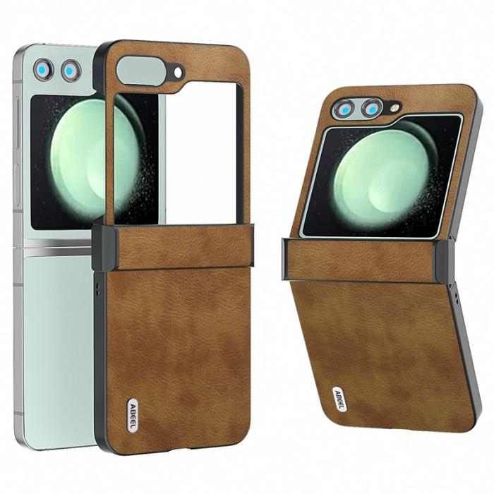 ABEEL - ABEEL Samsung Galaxy Z Flip5 Fodral Hinge Design Retro Läder Brun