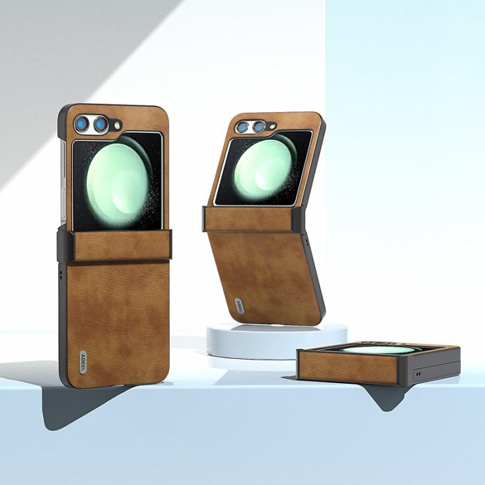 ABEEL - ABEEL Samsung Galaxy Z Flip5 Fodral Hinge Design Retro Läder Brun