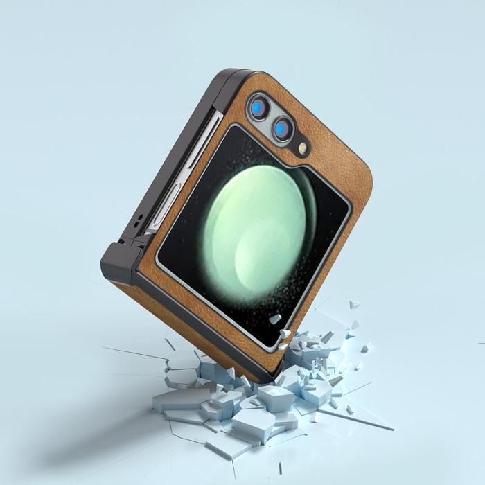 ABEEL - ABEEL Samsung Galaxy Z Flip5 Fodral Hinge Design Retro Läder Brun