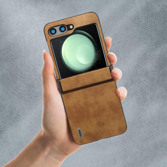 ABEEL - ABEEL Samsung Galaxy Z Flip5 Fodral Hinge Design Retro Läder Brun