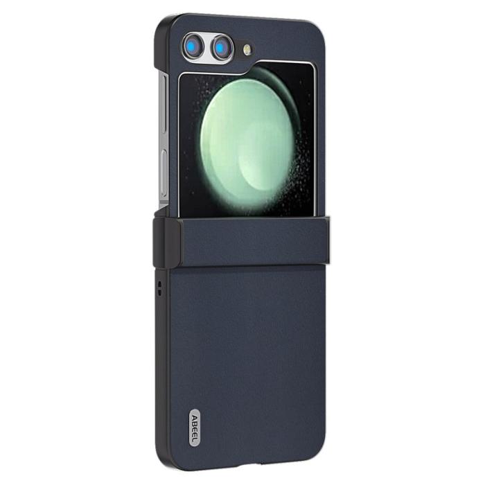 ABEEL - ABEEL Samsung Galaxy Z Flip5 Mobilskal Hinge Skydd Äkta Läder Blå