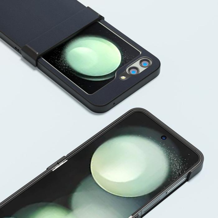 ABEEL - ABEEL Samsung Galaxy Z Flip5 Mobilskal Hinge Skydd Äkta Läder Blå