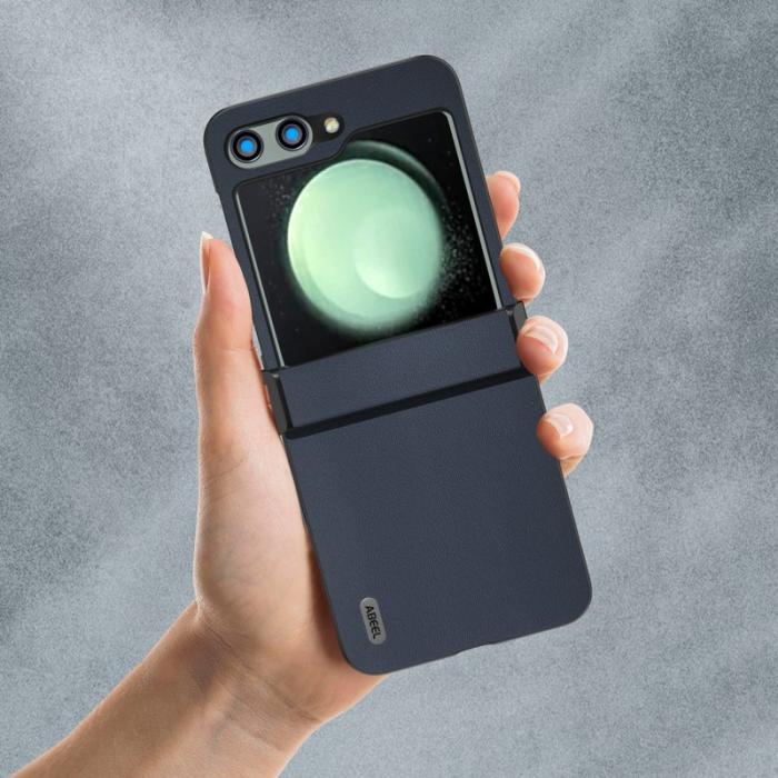 ABEEL - ABEEL Samsung Galaxy Z Flip5 Mobilskal Hinge Skydd Äkta Läder Blå