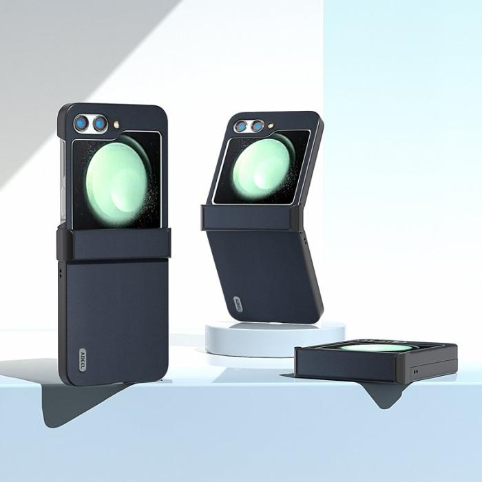 ABEEL - ABEEL Samsung Galaxy Z Flip5 Mobilskal Hinge Skydd Äkta Läder Blå