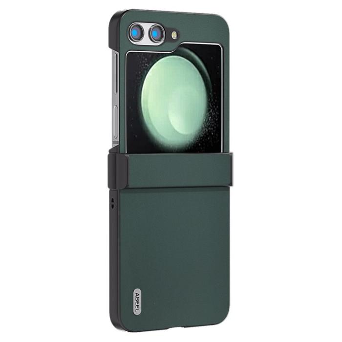 ABEEL - ABEEL Samsung Galaxy Z Flip5 Fodral Hinge Skydd Äkta Läder Grön
