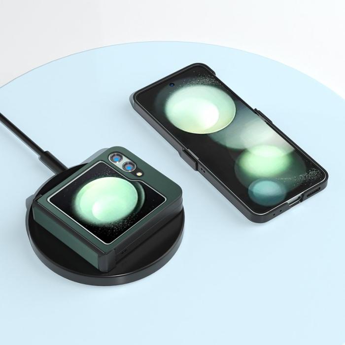 ABEEL - ABEEL Samsung Galaxy Z Flip5 Fodral Hinge Skydd Äkta Läder Grön