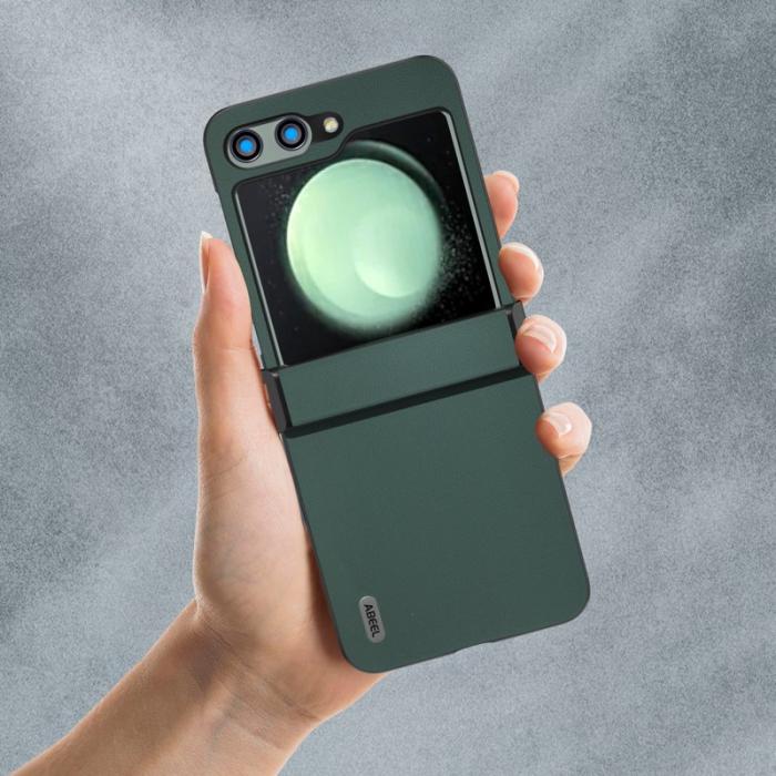 ABEEL - ABEEL Samsung Galaxy Z Flip5 Fodral Hinge Skydd Äkta Läder Grön