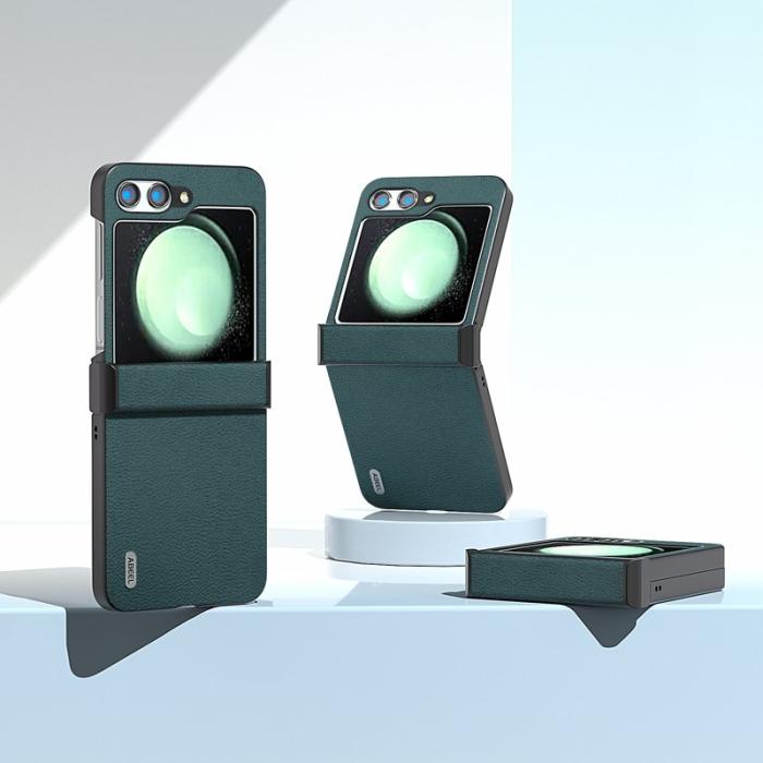ABEEL - ABEEL Samsung Galaxy Z Flip5 Fodral Hinge Skydd Äkta Läder - Mörkgrön