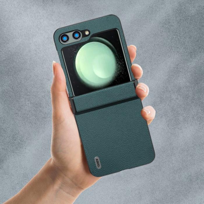 ABEEL - ABEEL Samsung Galaxy Z Flip5 Fodral Hinge Skydd Äkta Läder - Mörkgrön