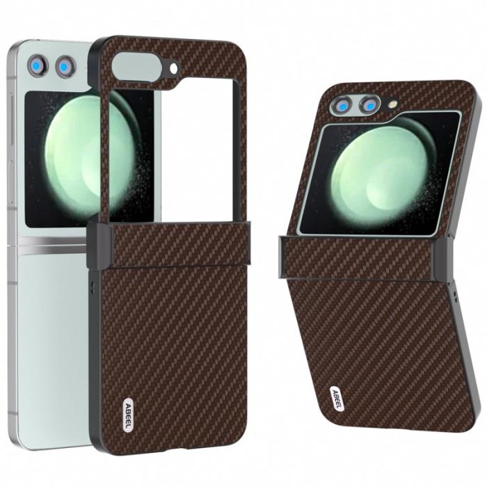 ABEEL - ABEEL Samsung Galaxy Z Flip5 Fodral Hinge Skydd Kolfiber Brun