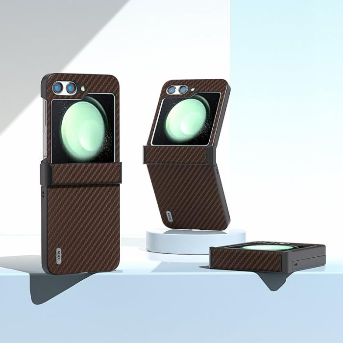 ABEEL - ABEEL Samsung Galaxy Z Flip5 Fodral Hinge Skydd Kolfiber Brun
