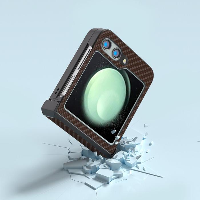 ABEEL - ABEEL Samsung Galaxy Z Flip5 Fodral Hinge Skydd Kolfiber Brun
