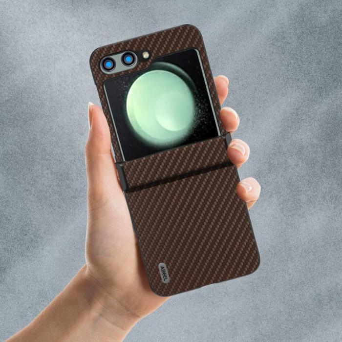ABEEL - ABEEL Samsung Galaxy Z Flip5 Fodral Hinge Skydd Kolfiber Brun