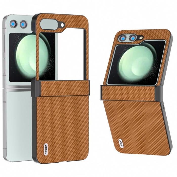 ABEEL - ABEEL Samsung Galaxy Z Flip5 Fodral Hinge Skydd Kolfiber Ljusbrun
