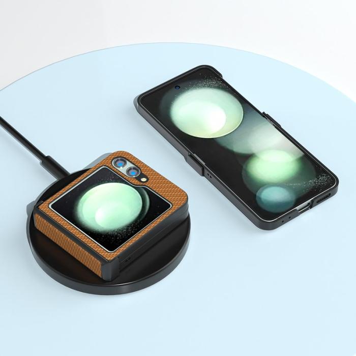 ABEEL - ABEEL Samsung Galaxy Z Flip5 Fodral Hinge Skydd Kolfiber Ljusbrun