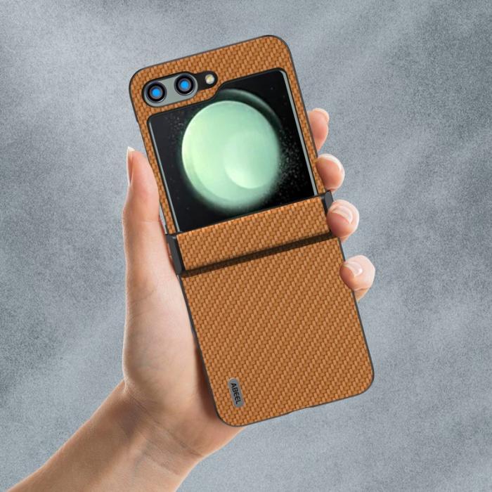 ABEEL - ABEEL Samsung Galaxy Z Flip5 Fodral Hinge Skydd Kolfiber Ljusbrun