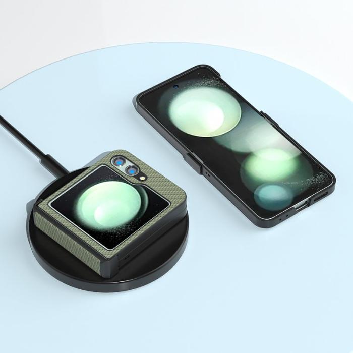 ABEEL - ABEEL Samsung Galaxy Z Flip5 Fodral Hinge Skydd Kolfiber Ljusgrön