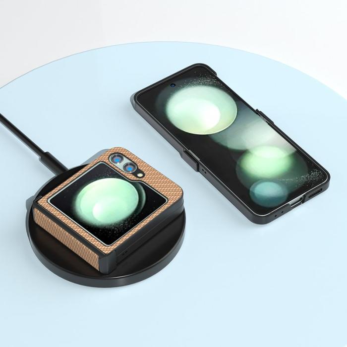 ABEEL - ABEEL Samsung Galaxy Z Flip5 Fodral Hinge Skydd Kolfiber Ljusgul