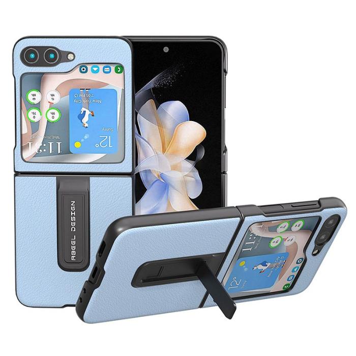 ABEEL - ABEEL Samsung Galaxy Z Flip5 Fodral Kickstand Äkta Läder Blå
