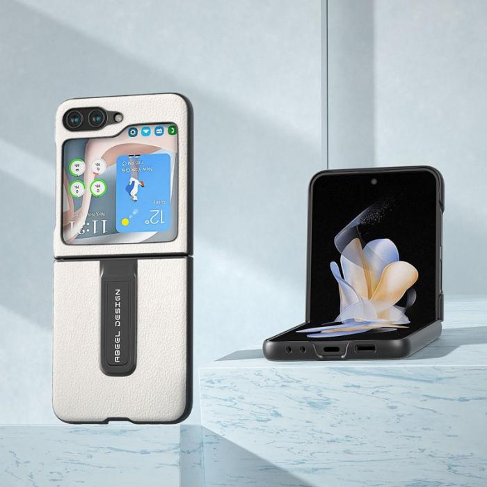 ABEEL - ABEEL Samsung Galaxy Z Flip5 Fodral Kickstand Äkta Läder Grå