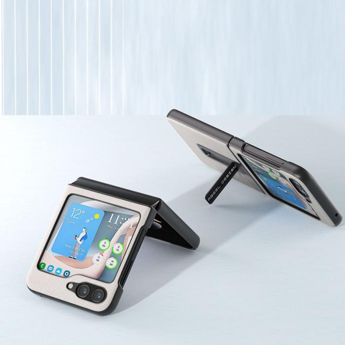 ABEEL - ABEEL Samsung Galaxy Z Flip5 Fodral Kickstand Äkta Läder Grå
