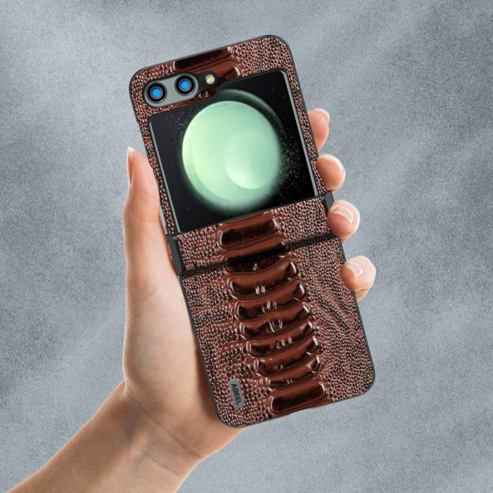ABEEL - ABEEL Samsung Galaxy Z Flip5 Fodral Krokodiltextur Brun
