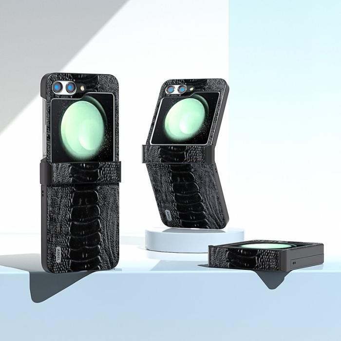 ABEEL - ABEEL Samsung Galaxy Z Flip5 Fodral Krokodiltextur Svart