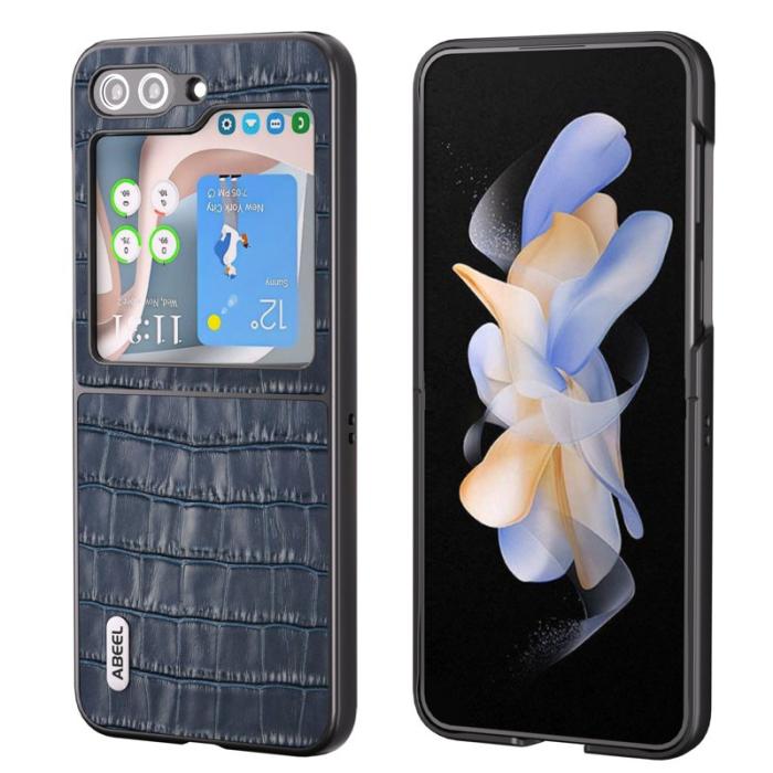 ABEEL - ABEEL Samsung Galaxy Z Flip5 Fodral Läder Krokodil Blå