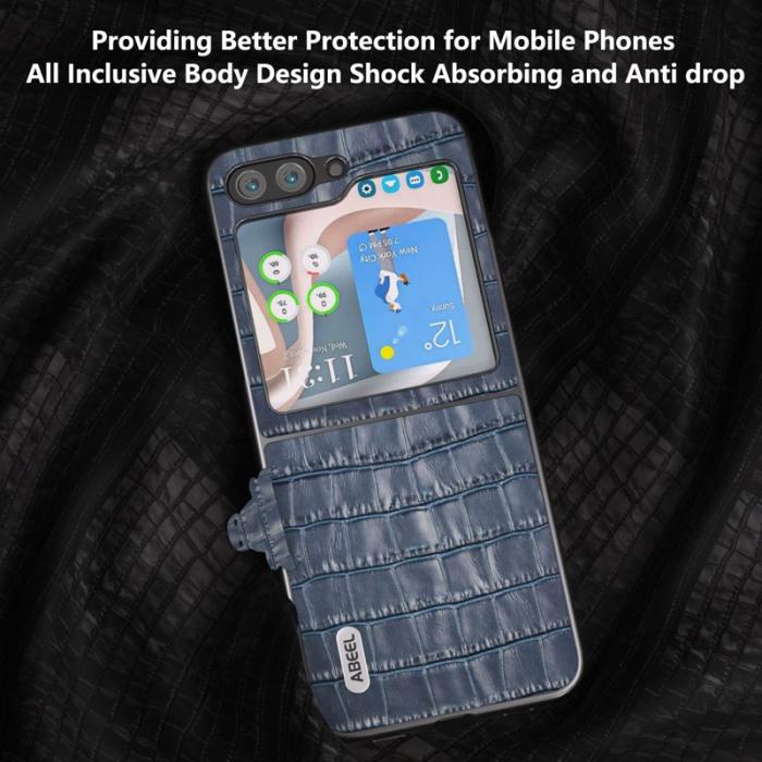 ABEEL - ABEEL Samsung Galaxy Z Flip5 Fodral Läder Krokodil Blå
