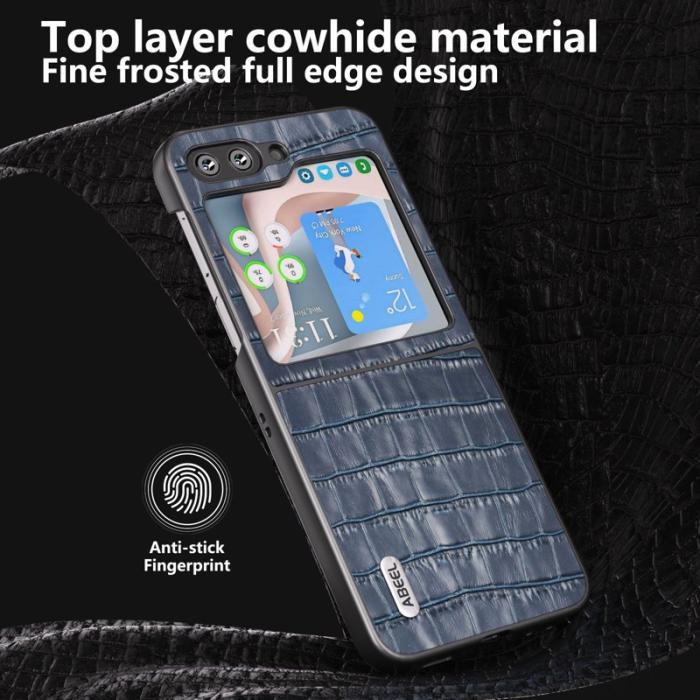 ABEEL - ABEEL Samsung Galaxy Z Flip5 Fodral Läder Krokodil Blå