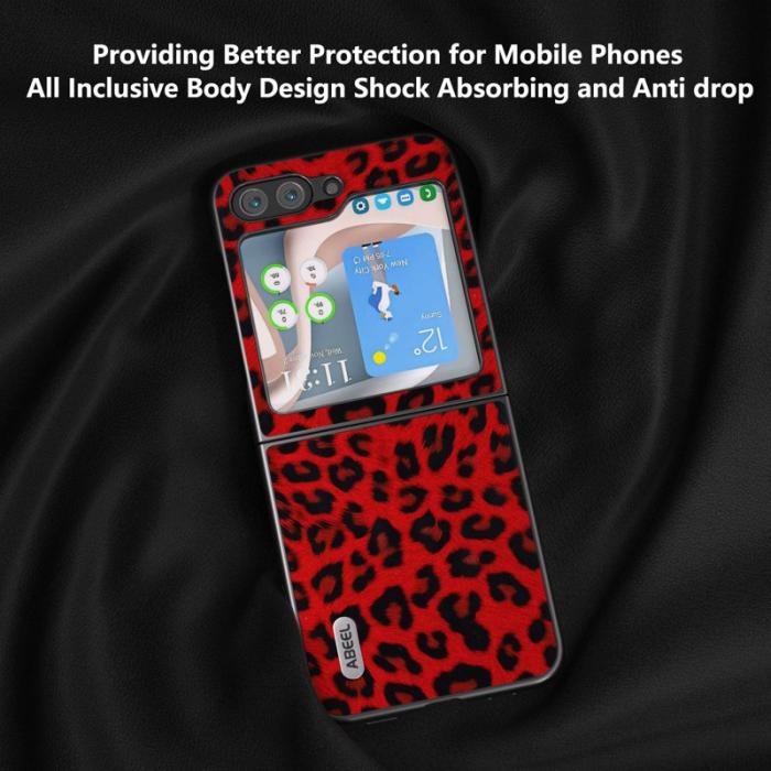 ABEEL - ABEEL Samsung Galaxy Z Flip5 Fodral Leopardmönster Röd