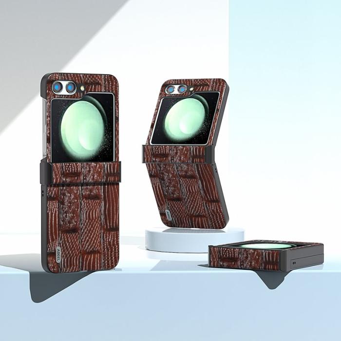ABEEL - ABEEL Samsung Galaxy Z Flip5 Fodral Mahjong Äkta Läder Brun