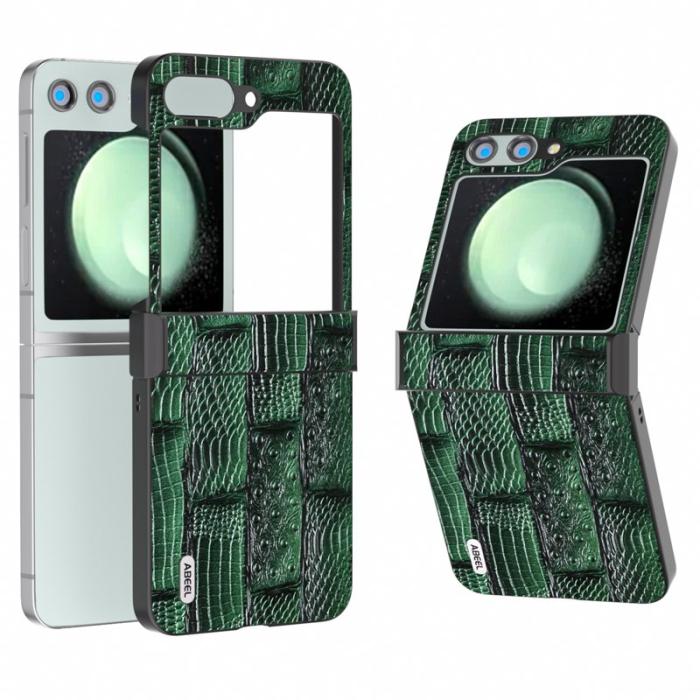 ABEEL - ABEEL Samsung Galaxy Z Flip5 Fodral Mahjong Grön Läder+PC