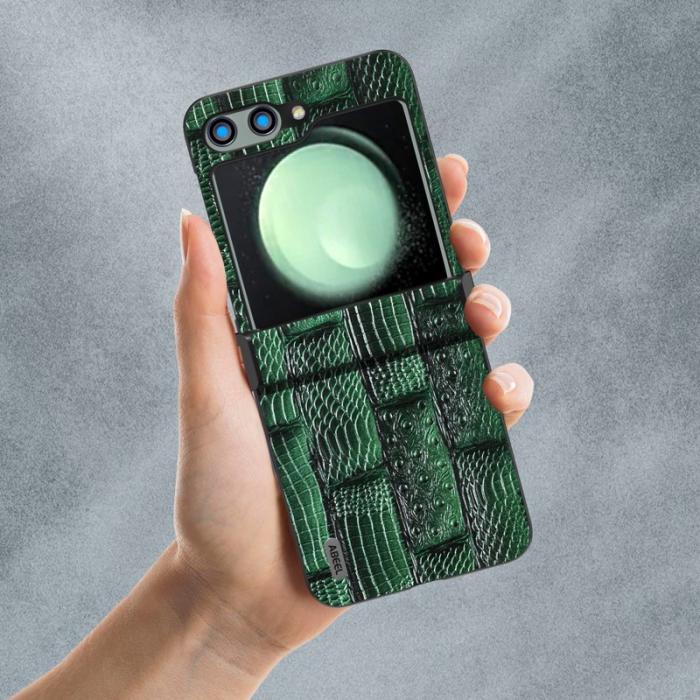 ABEEL - ABEEL Samsung Galaxy Z Flip5 Fodral Mahjong Grön Läder+PC