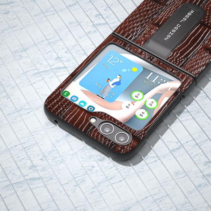 ABEEL - ABEEL Samsung Galaxy Z Flip5 Fodral Mahjong Textur Brun