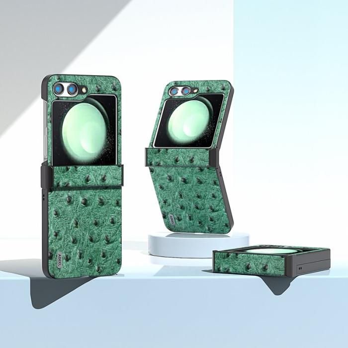 ABEEL - ABEEL Samsung Galaxy Z Flip5 Fodral Ostrich Textur Grön
